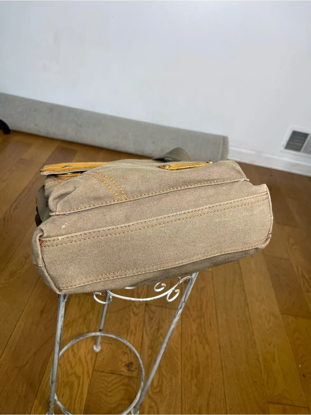 Augur Canvas Messenger Bag in Tan with Leather Trim